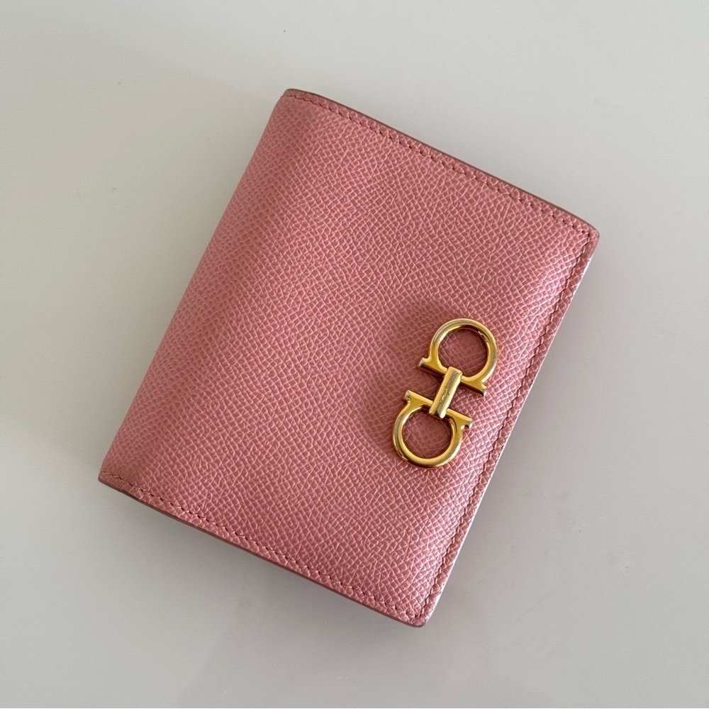 Salvatore Ferragamo Pink Textured Wallet with Gold Hardware, Authentic